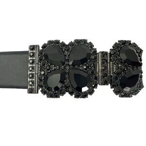 Per Se Belt M Black Rhinestone Buckle Leather Adjustable Special Occasion Glam